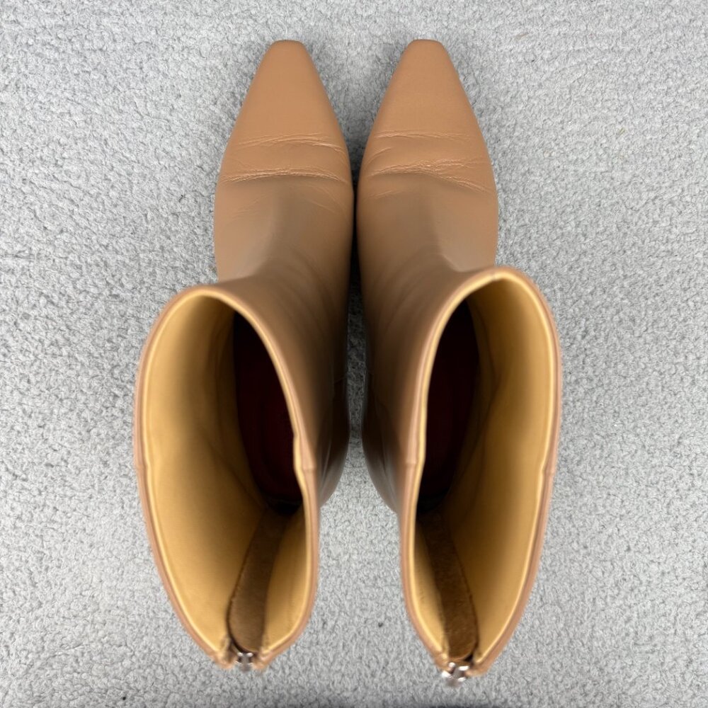 Aeyde Boots Womens 8 / EU 39 Shoes Tan Brown Ivy Leather Ankle Zip Booties Heels - Picture 6 of 11